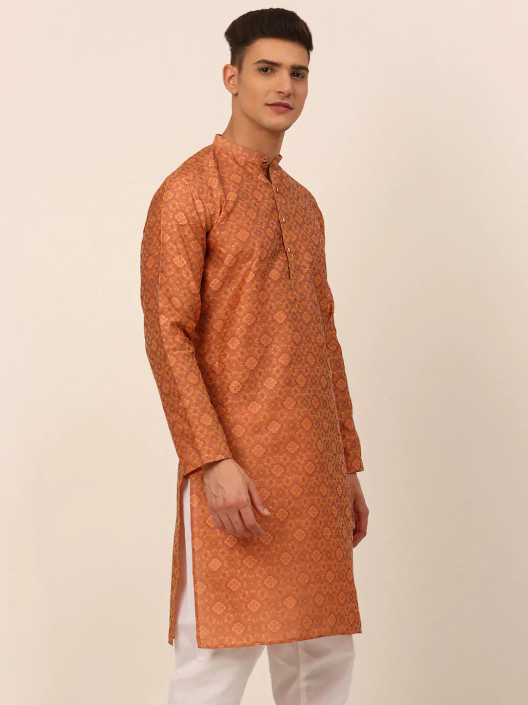Jompers Men's Peach Floral Printed Kurta Only - Distacart