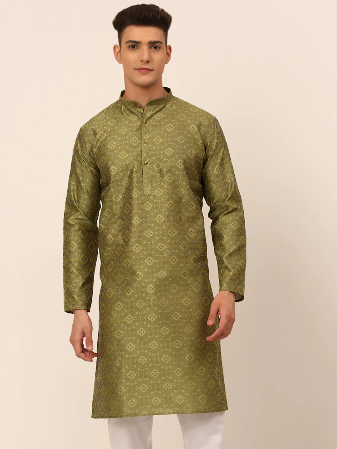 Jompers Men's Pista Green Floral Printed Kurta Only - Distacart