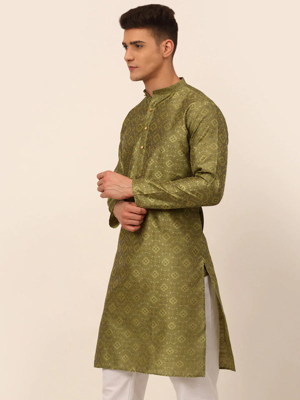 Jompers Men's Pista Green Floral Printed Kurta Only - Distacart