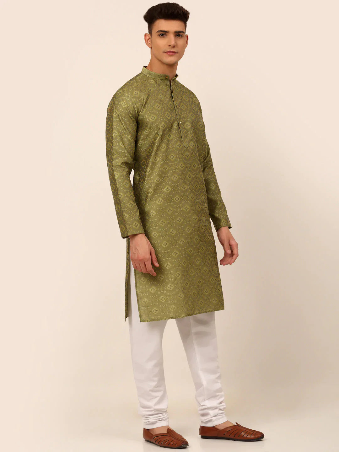 Jompers Men's Pista Green Floral Printed Kurta Only - Distacart