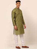 Thumbnail for Jompers Men's Pista Green Floral Printed Kurta Only - Distacart