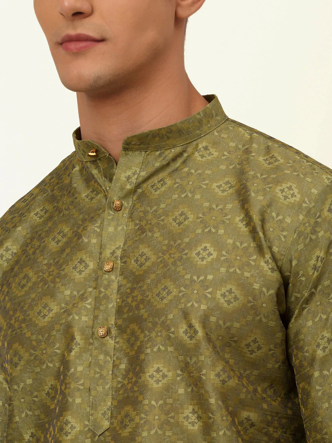 Jompers Men's Pista Green Floral Printed Kurta Only - Distacart