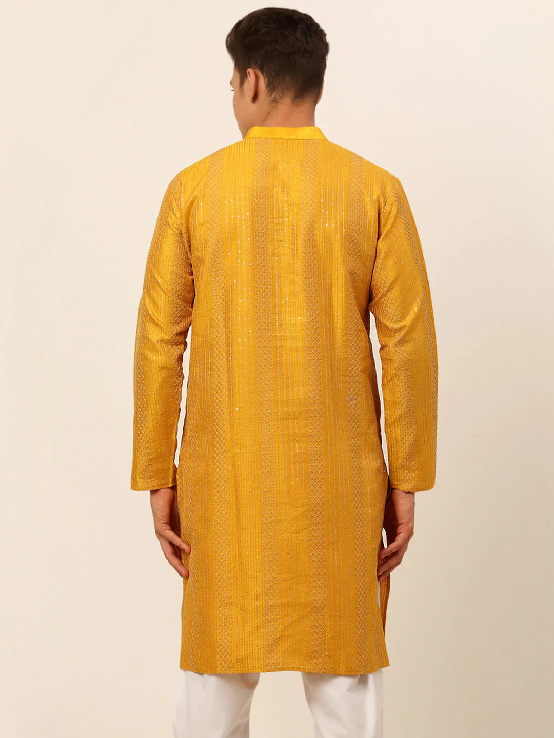 Jompers Men's Mustard Embroiderd Kurta Only - Distacart