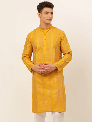 Jompers Men's Mustard Embroiderd Kurta Only - Distacart