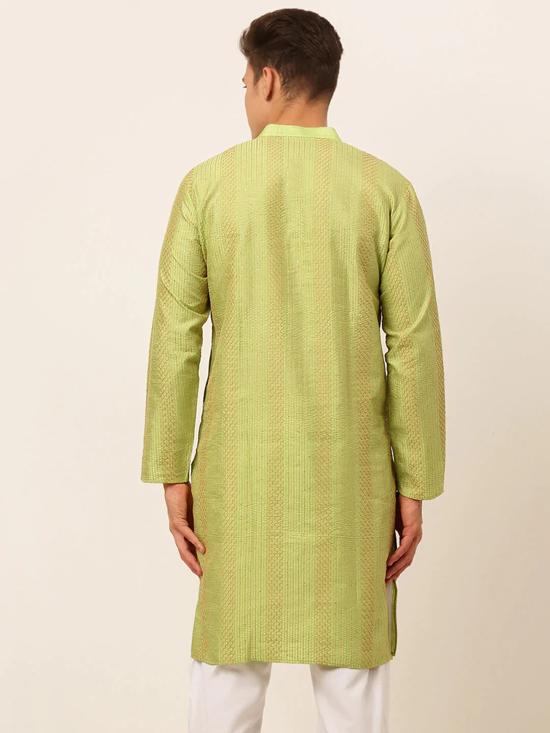 Jompers Men's Pista Green Embroiderd Kurta Only - Distacart