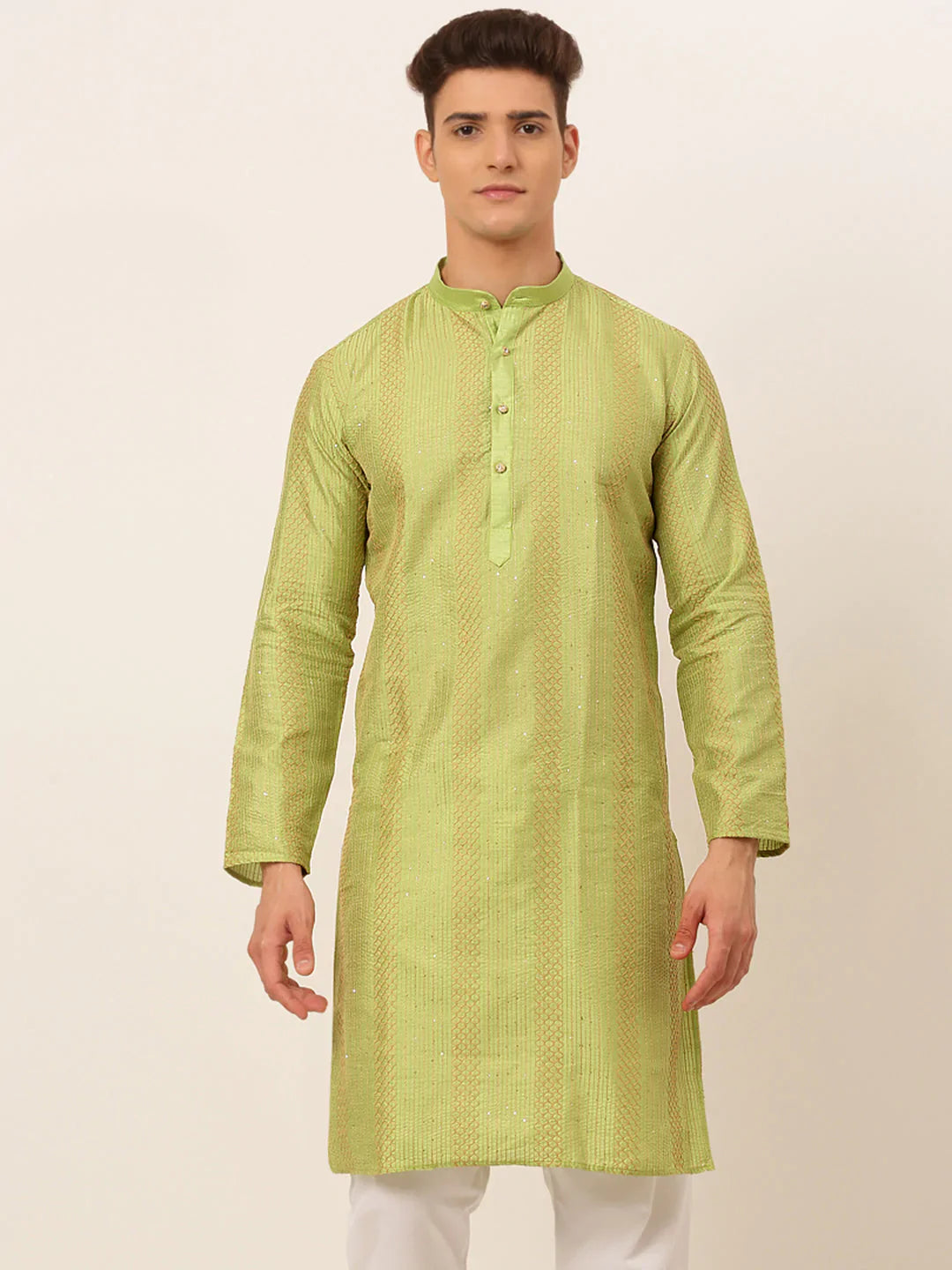 Jompers Men's Pista Green Embroiderd Kurta Only - Distacart