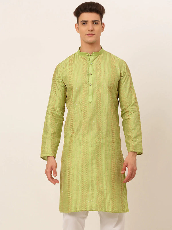 Jompers Men's Pista Green Embroiderd Kurta Only - Distacart