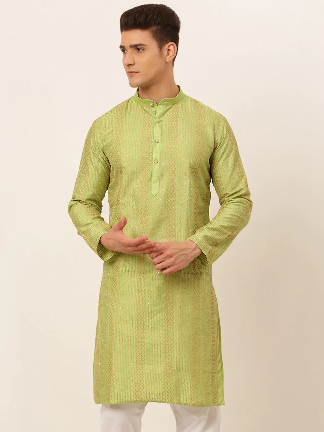 Jompers Men's Pista Green Embroiderd Kurta Only - Distacart