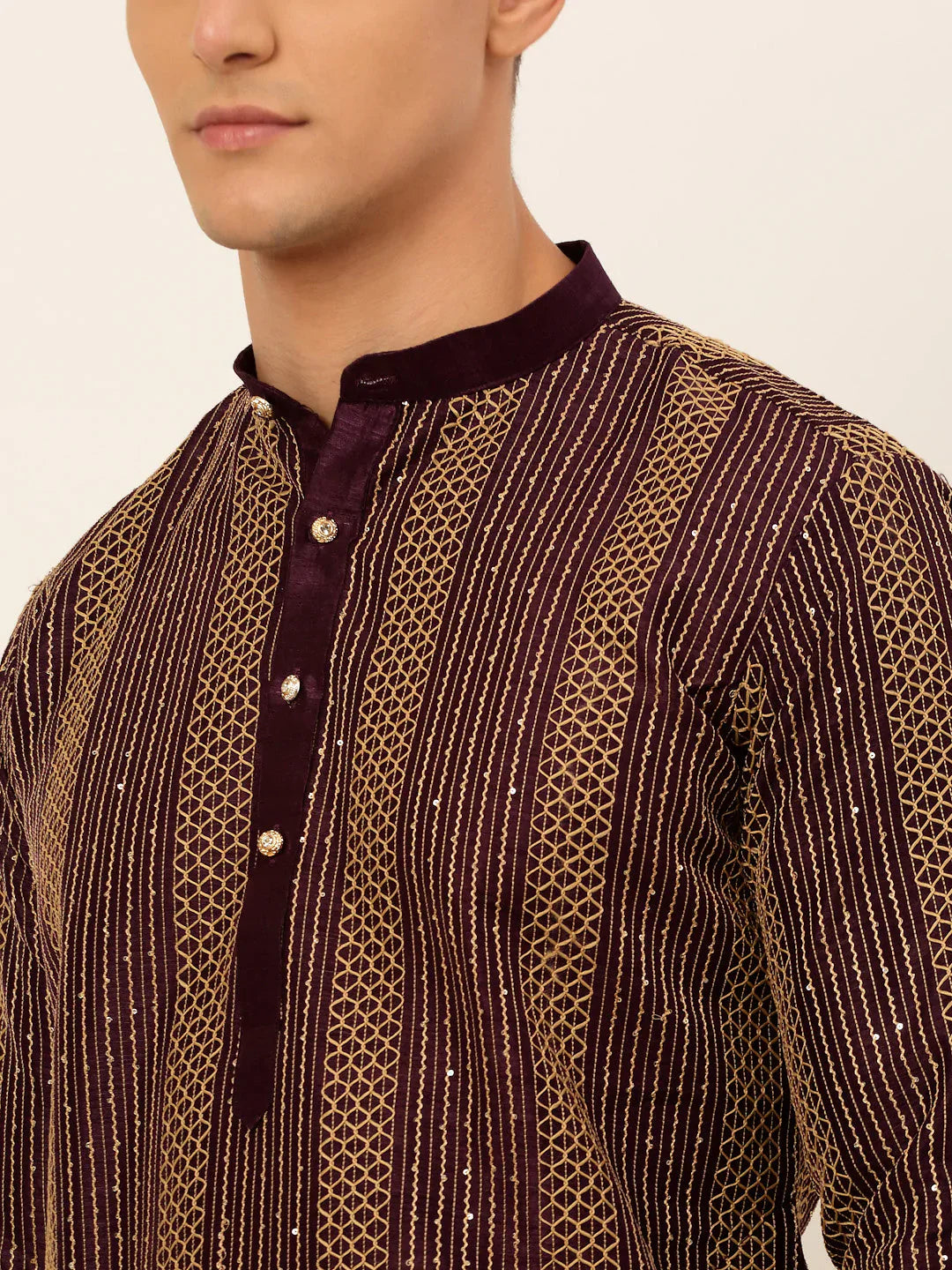 Jompers Men's Purple Embroiderd Kurta Only - Distacart