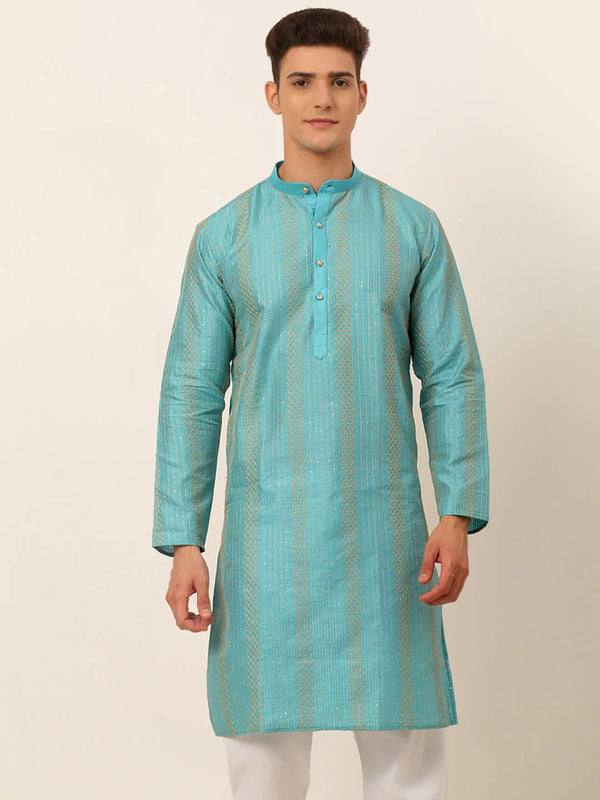 Jompers Men's Sky Blue Embroiderd Kurta Only - Distacart