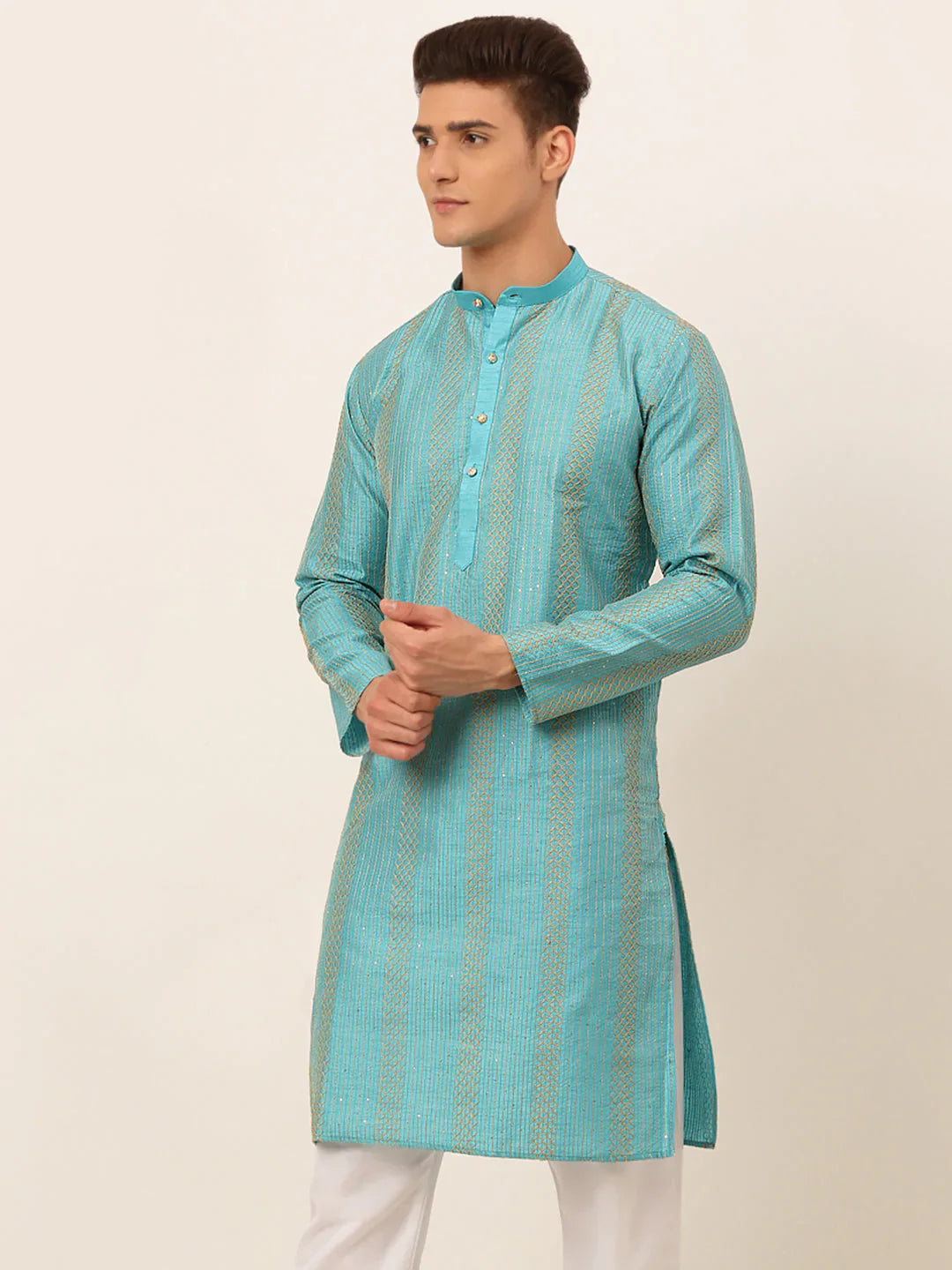 Jompers Men's Sky Blue Embroiderd Kurta Only - Distacart