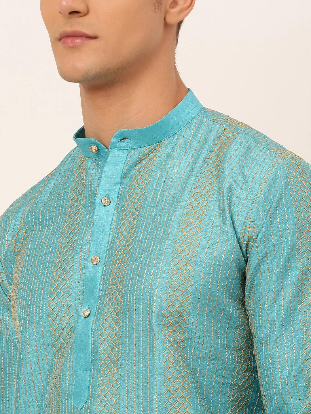 Jompers Men's Sky Blue Embroiderd Kurta Only - Distacart