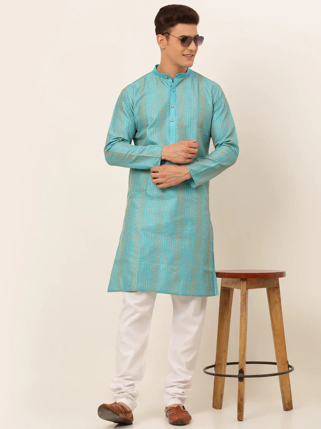 Jompers Men's Sky Blue Embroiderd Kurta Only - Distacart