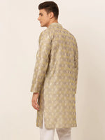 Thumbnail for Jompers Men's Beige Collar Embroidered Woven Design Kurta Pajama - Distacart