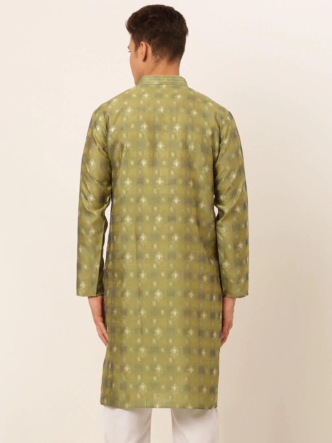 Jompers Men's Green Collar Embroidered Woven Design Kurta Pajama - Distacart