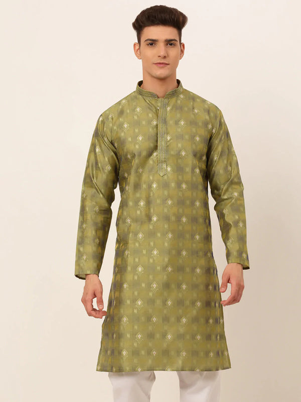 Jompers Men's Green Collar Embroidered Woven Design Kurta Pajama - Distacart