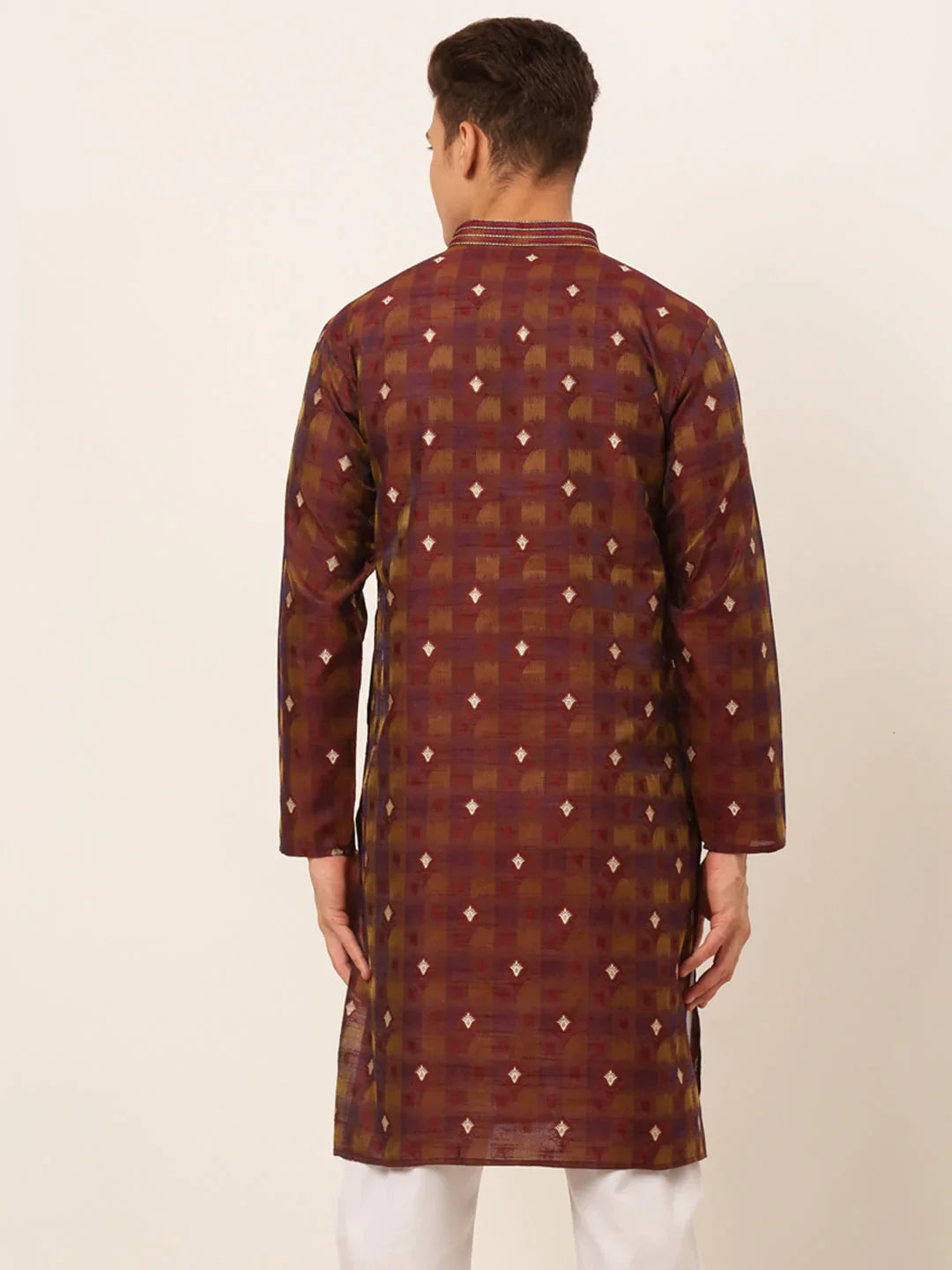 Jompers Men's Maroon Collar Embroidered Woven Design Kurta Pajama - Distacart