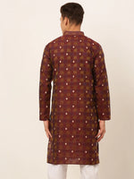 Thumbnail for Jompers Men's Maroon Collar Embroidered Woven Design Kurta Pajama - Distacart
