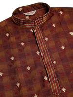 Thumbnail for Jompers Men's Maroon Collar Embroidered Woven Design Kurta Pajama - Distacart