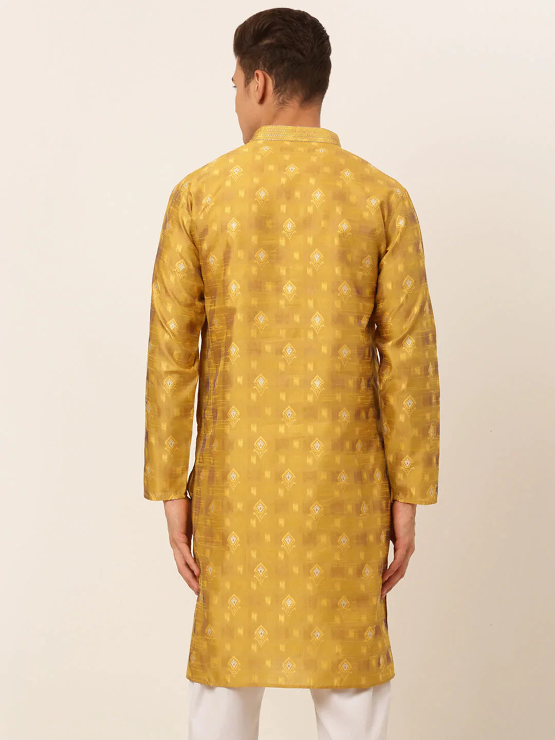 Jompers Men's Mustard Collar Embroidered Woven Design Kurta Pajama - Distacart