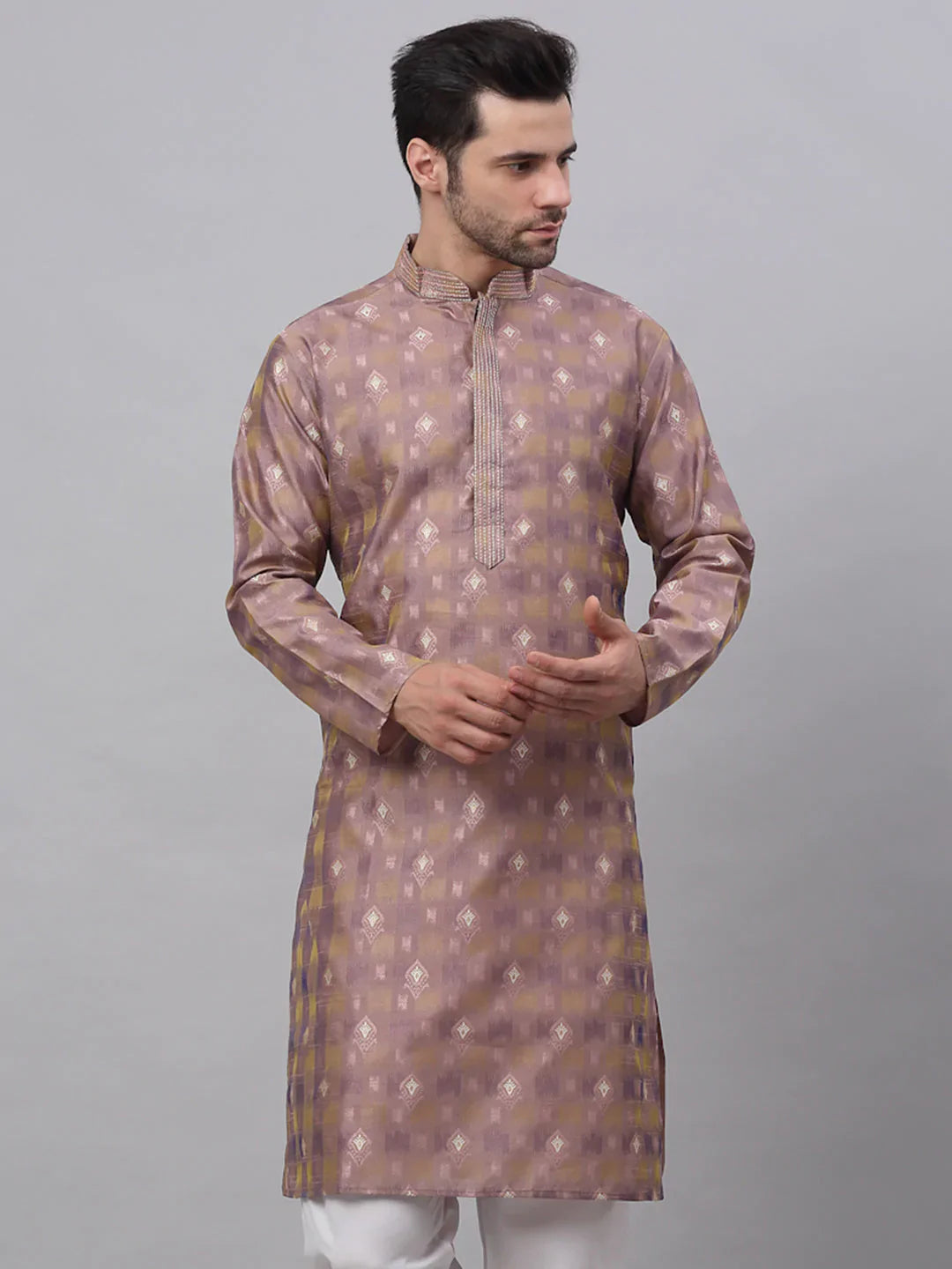 Jompers Men's Pink Collar Embroidered Woven Design Kurta Pajama - Distacart