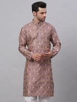 Thumbnail for Jompers Men's Pink Collar Embroidered Woven Design Kurta Pajama - Distacart