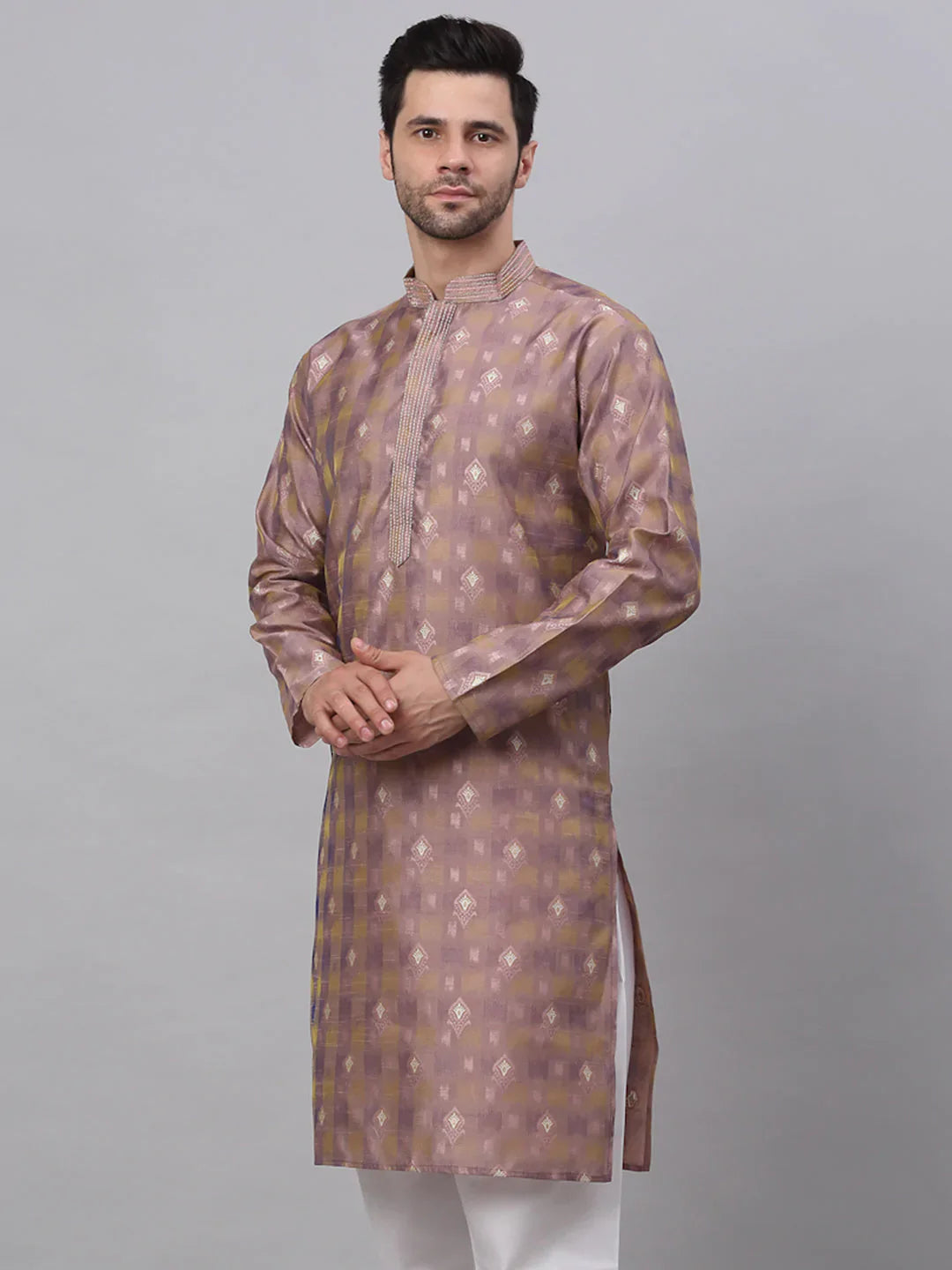 Jompers Men's Pink Collar Embroidered Woven Design Kurta Pajama - Distacart