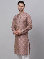 Thumbnail for Jompers Men's Pink Collar Embroidered Woven Design Kurta Pajama - Distacart