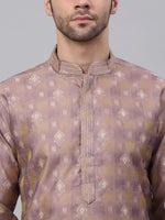 Thumbnail for Jompers Men's Pink Collar Embroidered Woven Design Kurta Pajama - Distacart