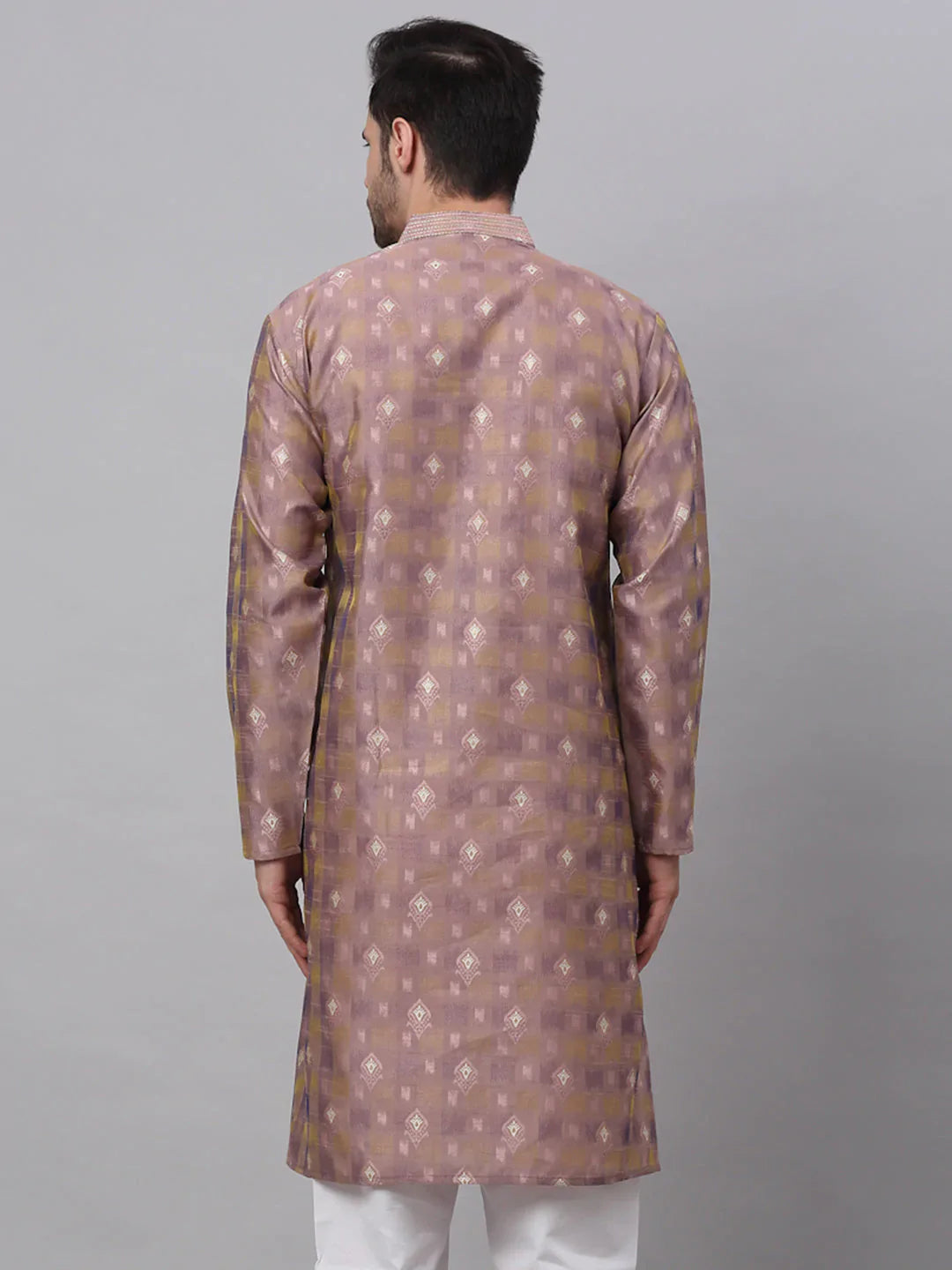 Jompers Men's Pink Collar Embroidered Woven Design Kurta Pajama - Distacart