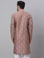 Thumbnail for Jompers Men's Pink Collar Embroidered Woven Design Kurta Pajama - Distacart