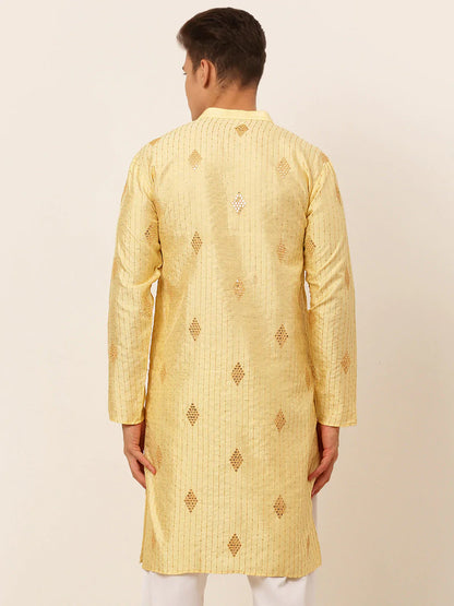 Jompers Men's Golden Embroidered Sequinned Kurta Only - Distacart