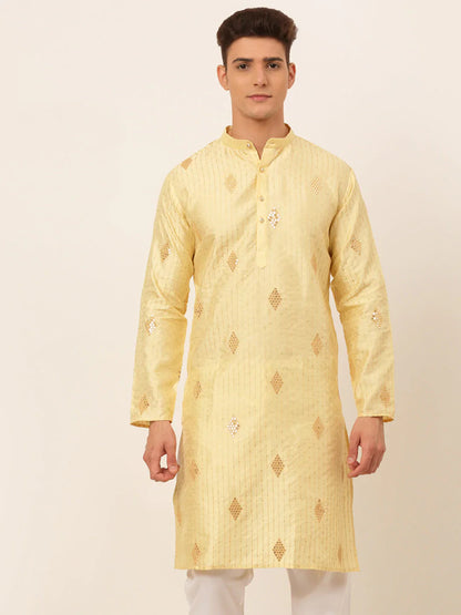 Jompers Men's Golden Embroidered Sequinned Kurta Only - Distacart