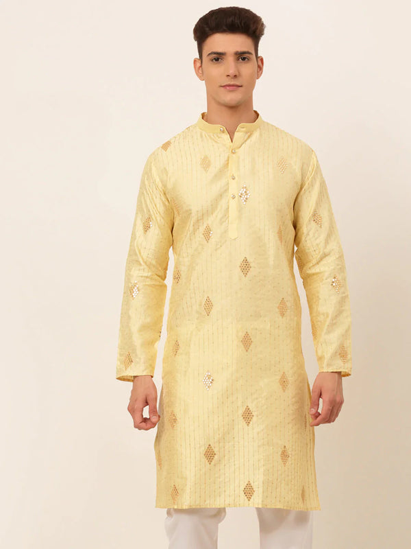 Jompers Men's Golden Embroidered Sequinned Kurta Only - Distacart