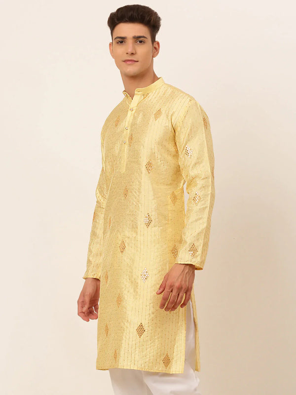 Jompers Men's Golden Embroidered Sequinned Kurta Only - Distacart