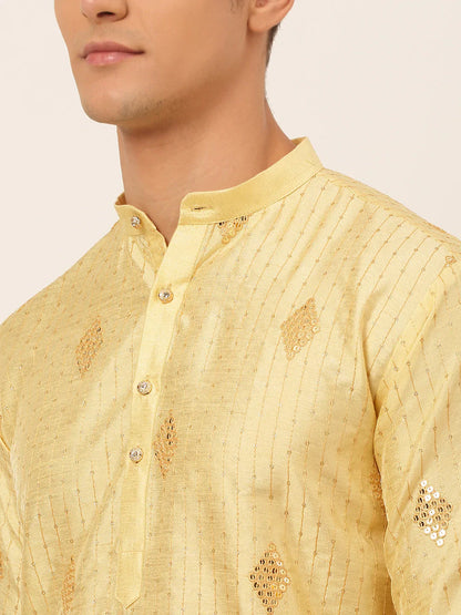 Jompers Men's Golden Embroidered Sequinned Kurta Only - Distacart