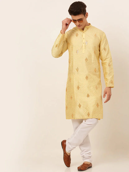 Jompers Men's Golden Embroidered Sequinned Kurta Only - Distacart