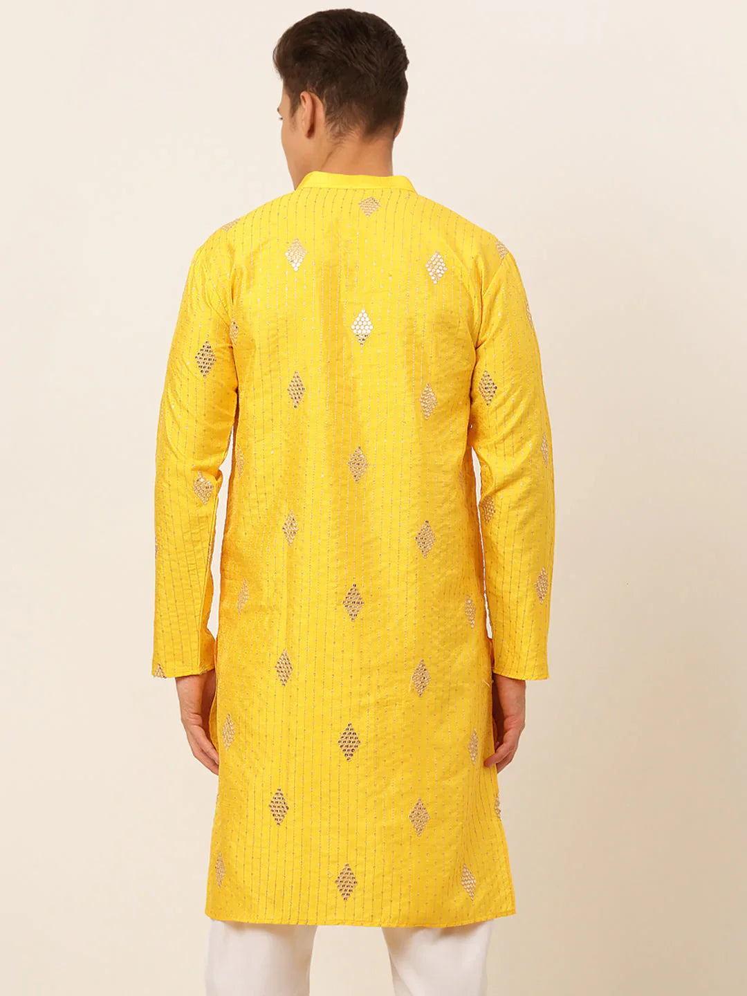 Jompers Men's Mustard Yellow Embroidered Sequinned Kurta Only - Distacart