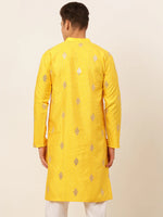 Thumbnail for Jompers Men's Mustard Yellow Embroidered Sequinned Kurta Only - Distacart