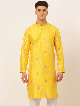 Jompers Men's Mustard Yellow Embroidered Sequinned Kurta Only - Distacart