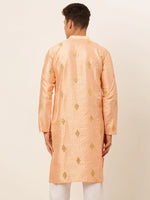 Thumbnail for Jompers Men's Peach Embroidered Sequinned Kurta Only - Distacart