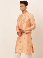 Thumbnail for Jompers Men's Peach Embroidered Sequinned Kurta Only - Distacart