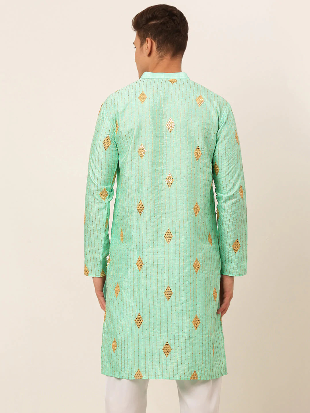 Jompers Men's Sky Blue Embroidered Sequinned Kurta Only - Distacart