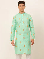 Thumbnail for Jompers Men's Sky Blue Embroidered Sequinned Kurta Only - Distacart
