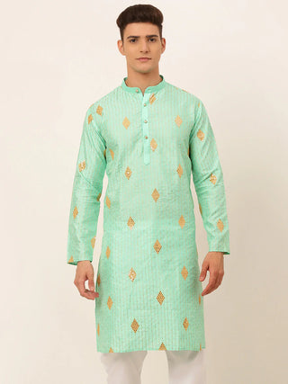 Jompers Men's Sky Blue Embroidered Sequinned Kurta Only - Distacart