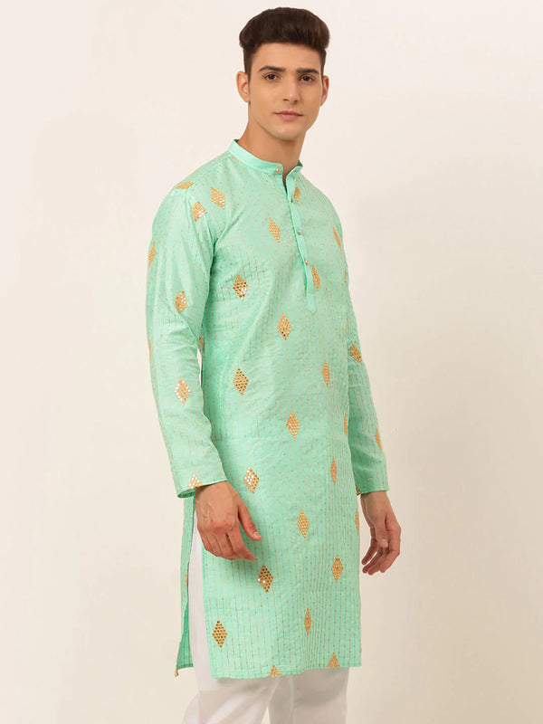 Jompers Men's Sky Blue Embroidered Sequinned Kurta Only - Distacart