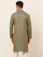 Thumbnail for Jompers Men's Blue and Golden Woven Design Kurta Only - Distacart