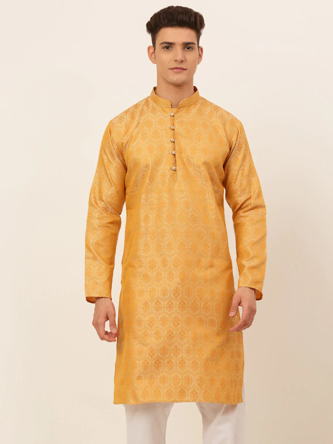 Jompers Men's Silver and Golden Woven Design Kurta Only - Distacart