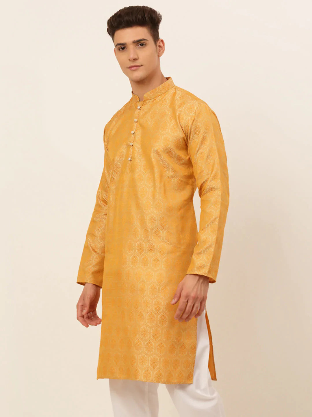 Jompers Men's Silver and Golden Woven Design Kurta Only - Distacart
