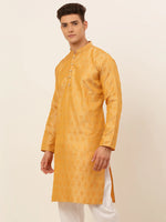 Thumbnail for Jompers Men's Silver and Golden Woven Design Kurta Only - Distacart